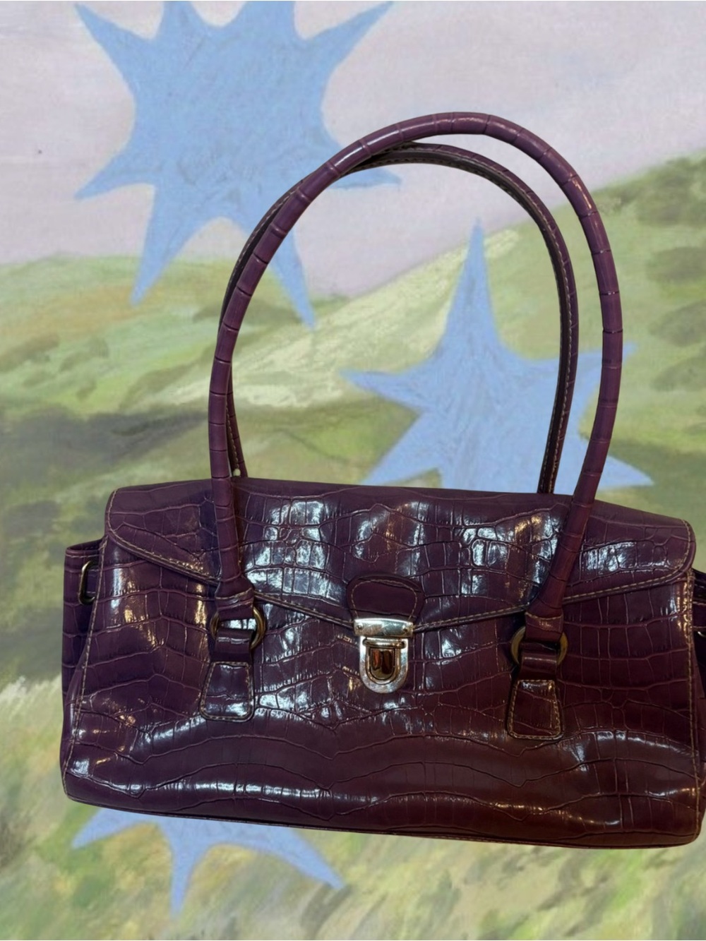 Vintage Y2K Purple Croc Embossed Shoulder Bag Shoulder Purse 2000s